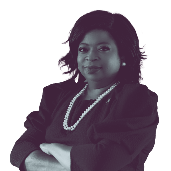 Black and white headshot of Karen Jenkins, Virginia SD-89, smiling and looking directly into the camera.