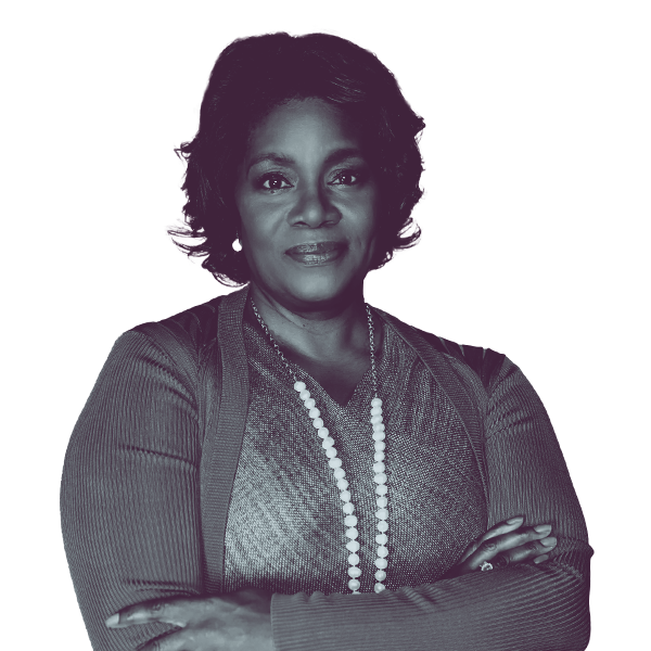 Black and white headshot of Pam McKelvy Hamner, Mississippi SD-2, smiling and looking directly into the camera.