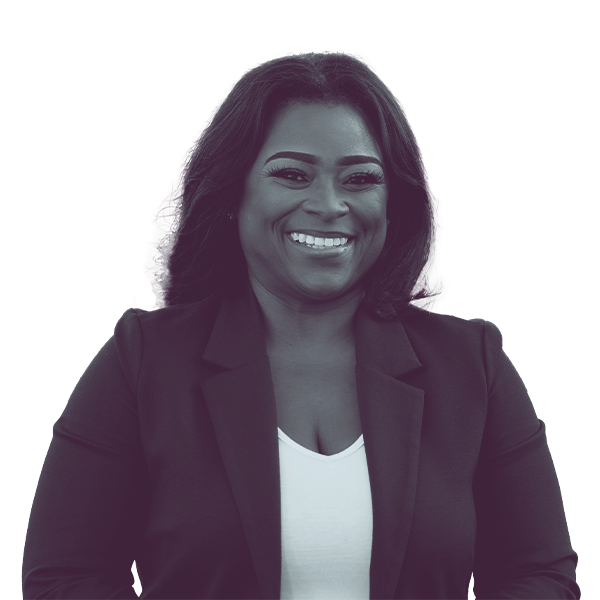 A black and white image of Diamond Staton Williams of North Carolina House District Seventy-Three showing her from the waist smiling and looking into the camera.