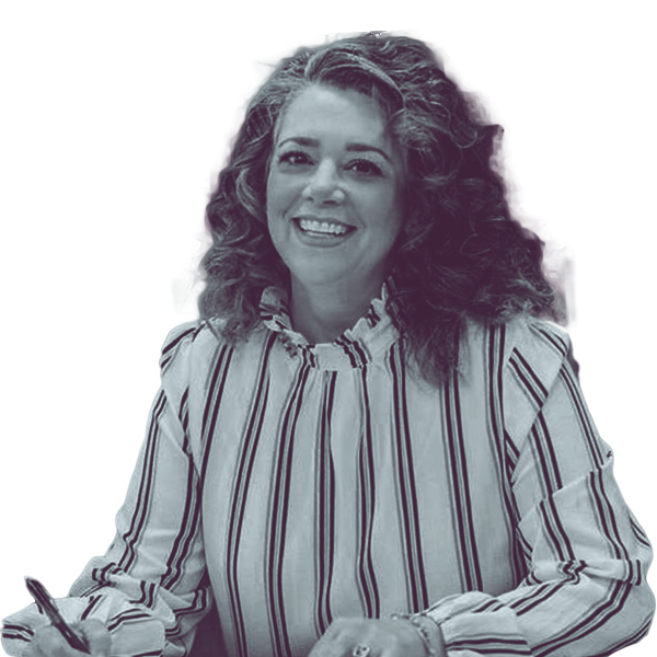 A black and white portrait of Nicole Ruscitto of PA SD-37 from the waist up, smiling and looking into the camera.