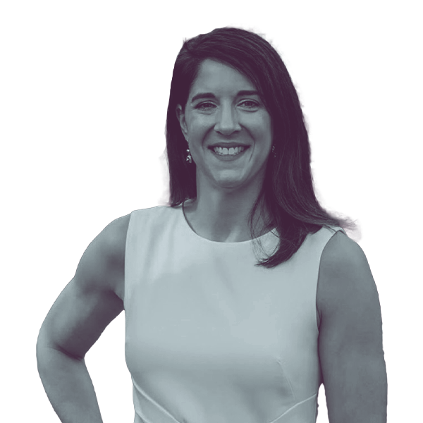 A black and white portrait of Heather Bauer of South Carolina House District 75 from the waist up, smiling and looking into the camera.