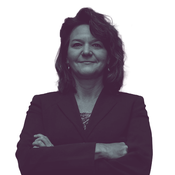 A black and white image of Wendy Dant Chesser of Indiana House district seventy-one from the waist up smiling and looking into the camera.