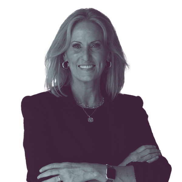 A black and white image of Karen Thurlow of Kansas Senate district eleven from the waist up, smiling and looking into the camera.