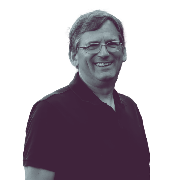 A black and white portrait of Mike Zimmer, candidate for Iowa Senate District thirty five, smiling and looking into the camera.