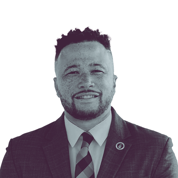 A black and white portrait of Michael Feggans, Democratic candidate for Virginia House District 97, smiling and looking into the camera.