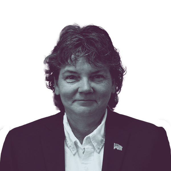 A black and white portrait of Denise Slipy, Democratic candidate for Minnesota Senate District 6, smiling and looking into the camera.