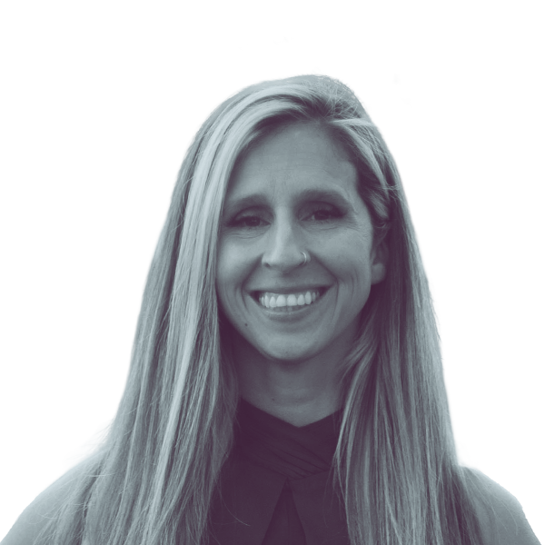 A black and white portrait of Jessica Anderson, Democratic candidate for Virginia House District 71, smiling and looking into the camera.