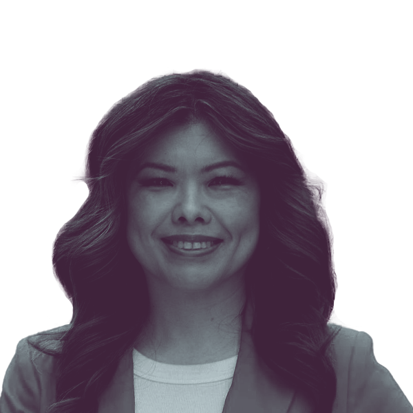 A black and white portrait of May Nivar, Democratic candidate for Virginia House District 57, smiling and looking into the camera.