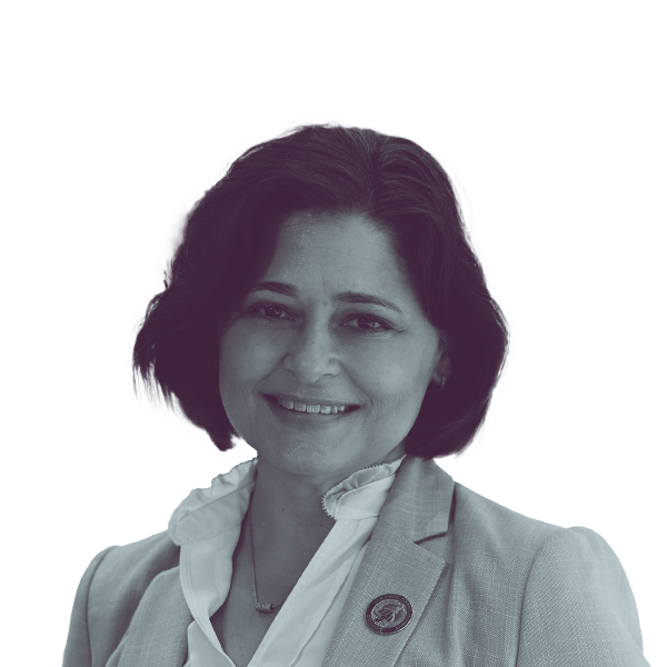 A black and white portrait of Heather Simmons, candidate for New Jersey Assembly District 3, smiling and looking into the camera.