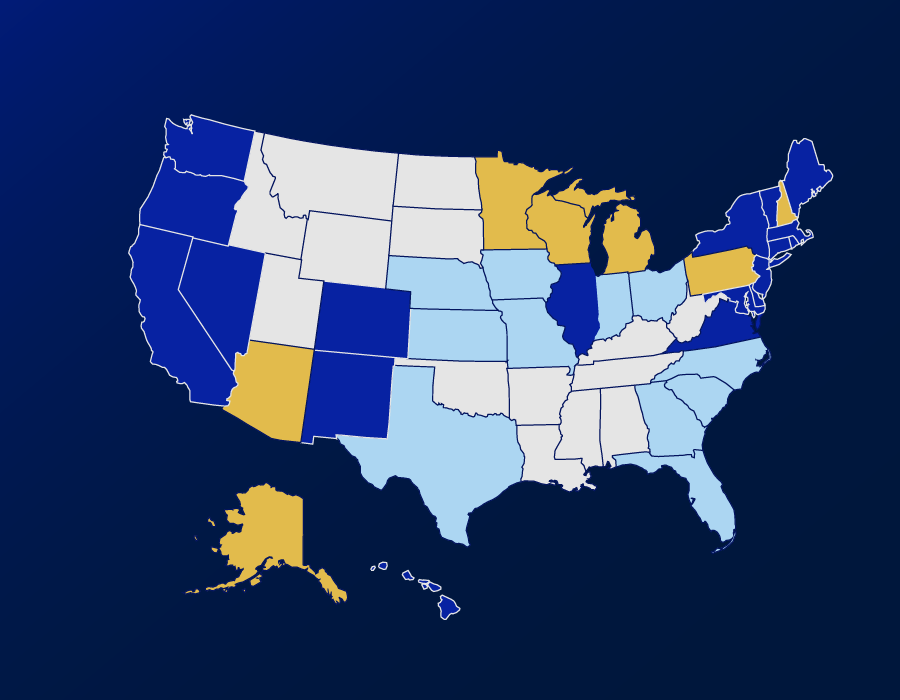 a map of the United States with various states highlighted