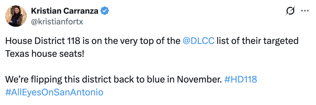 House District 118 is on the very top of the @DLCC list of their targeted Texas house seats! We’re flipping this district back to blue in November. #HD118 